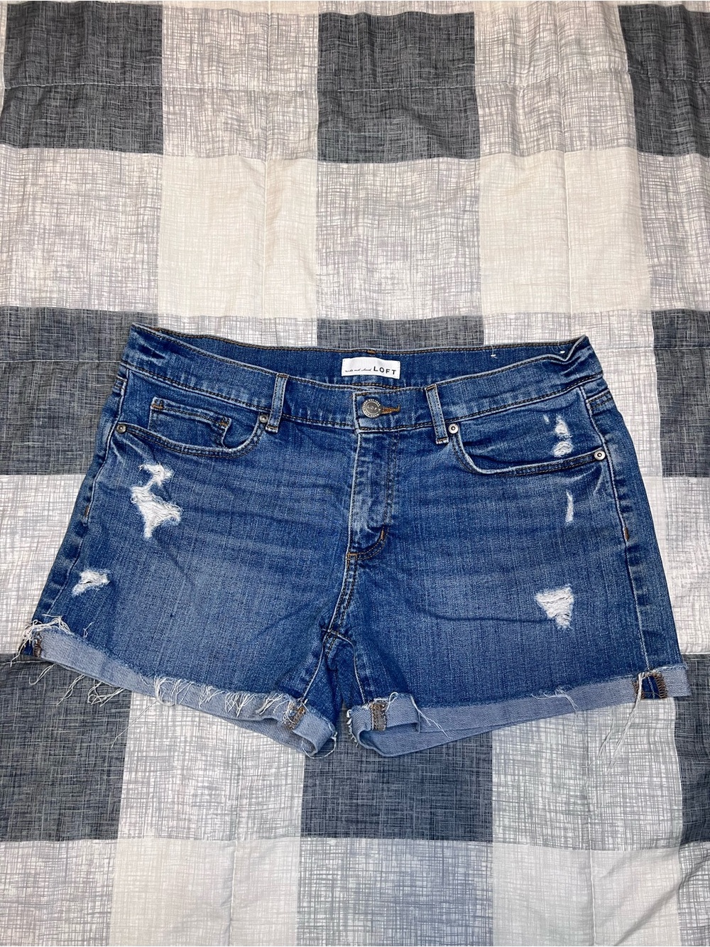 LOFT Distressed Blue Denim Cutoff Shorts